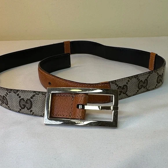 Gucci Brown and Gray Signature Belt Belts display picture 2